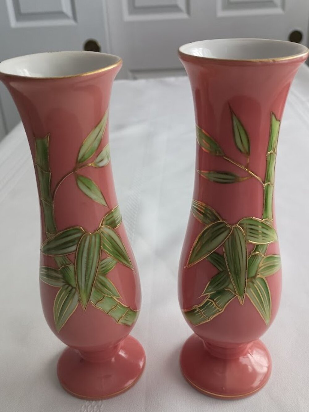 Vintage Craftsman China Pink Bamboo Vases Made in Japan